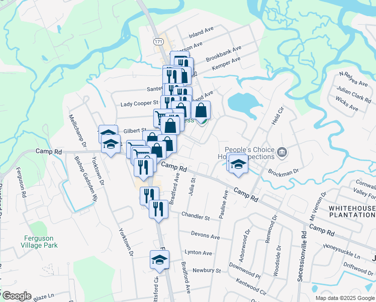 map of restaurants, bars, coffee shops, grocery stores, and more near 21 Rivers Point Row in Charleston