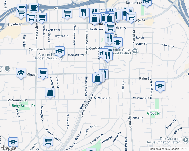 map of restaurants, bars, coffee shops, grocery stores, and more near 2655 Grange Street in Lemon Grove