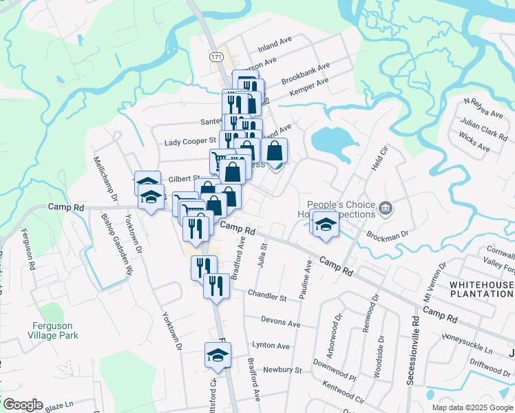 map of restaurants, bars, coffee shops, grocery stores, and more near 21 Rivers Point Row in Charleston