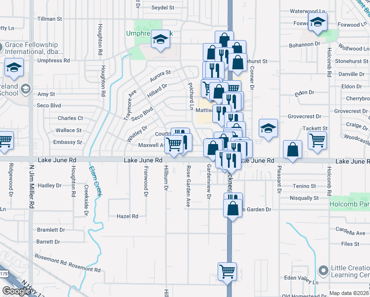 map of restaurants, bars, coffee shops, grocery stores, and more near 7838 Maxwell Avenue in Dallas