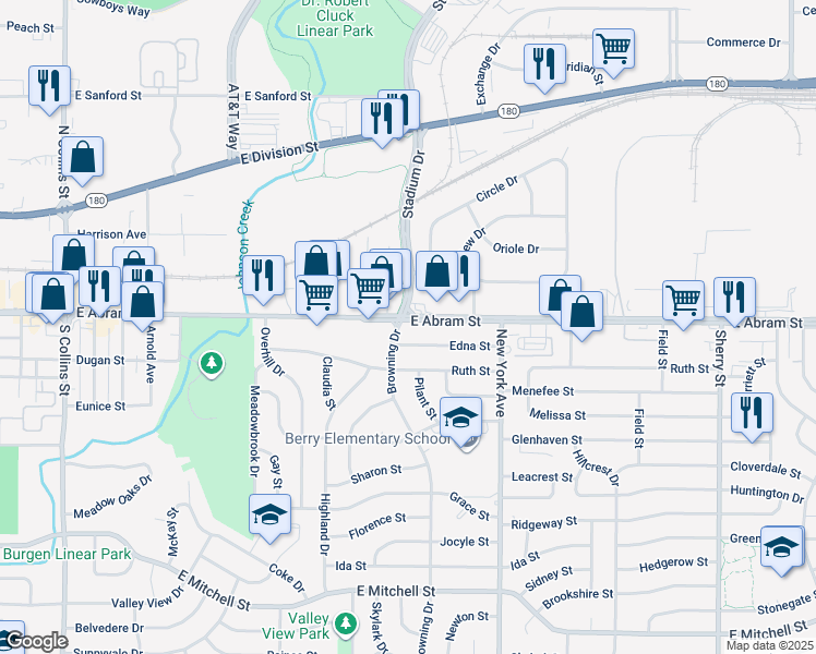 map of restaurants, bars, coffee shops, grocery stores, and more near 1801 Edna Street in Arlington