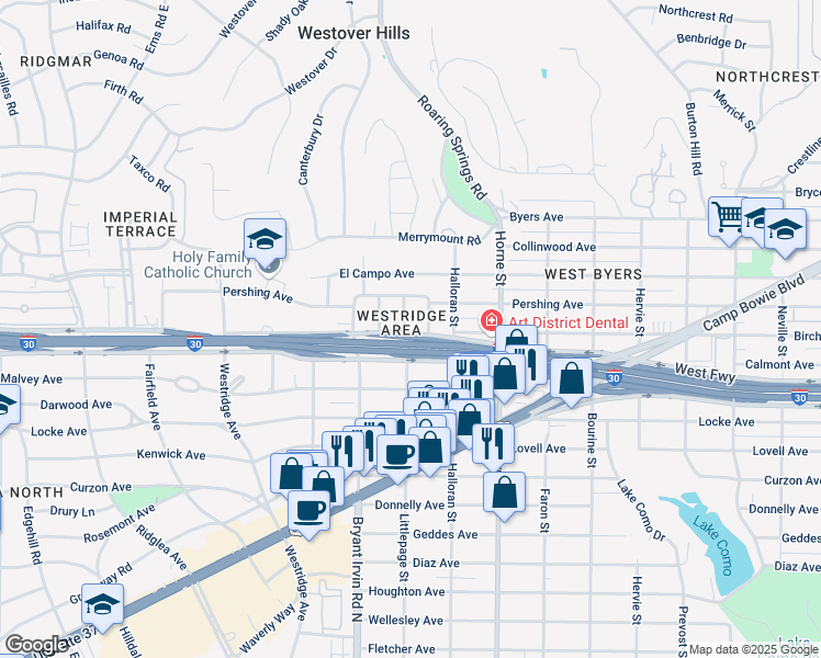 map of restaurants, bars, coffee shops, grocery stores, and more near 2521 Littlepage Street in Fort Worth