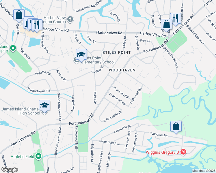map of restaurants, bars, coffee shops, grocery stores, and more near 783 Fort Johnson Road in Charleston