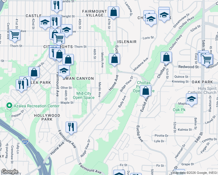 map of restaurants, bars, coffee shops, grocery stores, and more near 2809 47th Street in San Diego