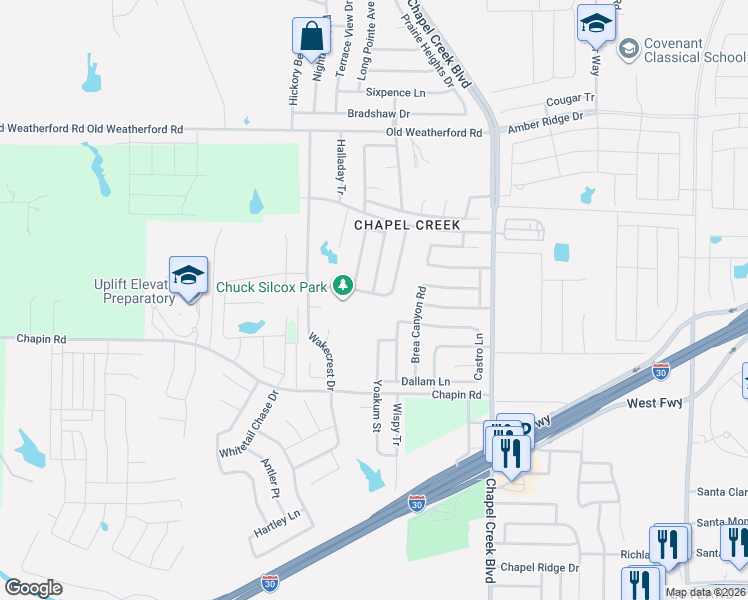 map of restaurants, bars, coffee shops, grocery stores, and more near 10366 Ector Drive in Fort Worth