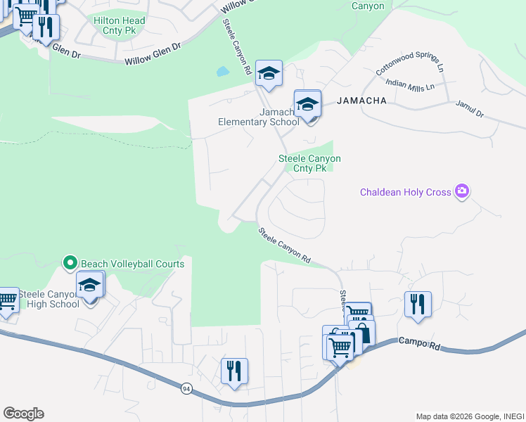 map of restaurants, bars, coffee shops, grocery stores, and more near 3182 Rancho Diego Circle in El Cajon