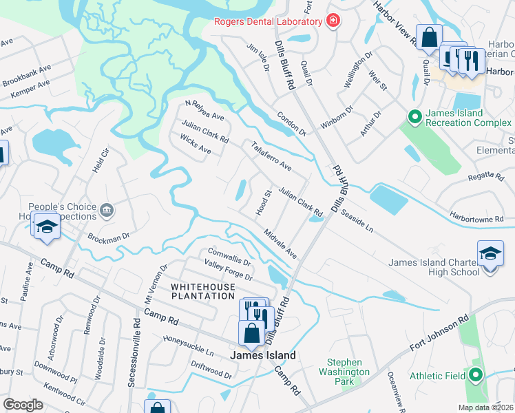 map of restaurants, bars, coffee shops, grocery stores, and more near 1236 Midvale Avenue in Charleston