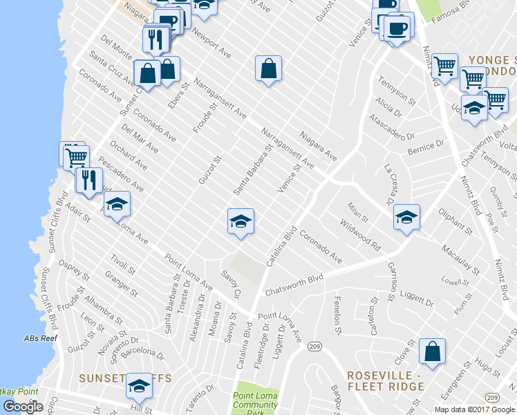 map of restaurants, bars, coffee shops, grocery stores, and more near 4319 Coronado Avenue in San Diego