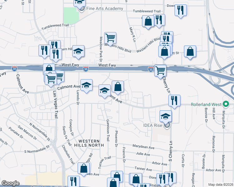 map of restaurants, bars, coffee shops, grocery stores, and more near in Fort Worth