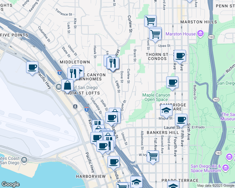 map of restaurants, bars, coffee shops, grocery stores, and more near 2866 Eagle Street in San Diego