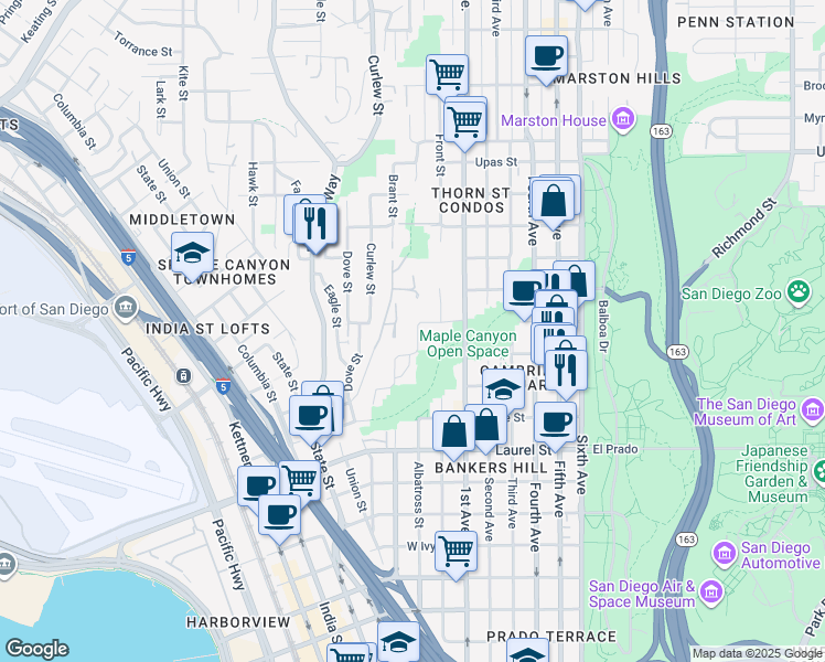 map of restaurants, bars, coffee shops, grocery stores, and more near 2854 Albatross Street in San Diego
