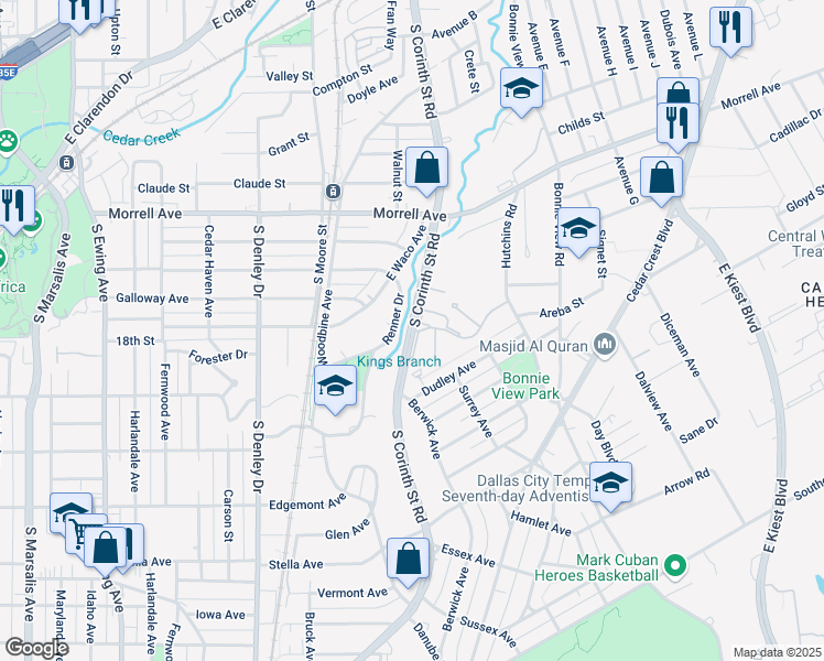 map of restaurants, bars, coffee shops, grocery stores, and more near 1810 High Hill Blvd in Dallas
