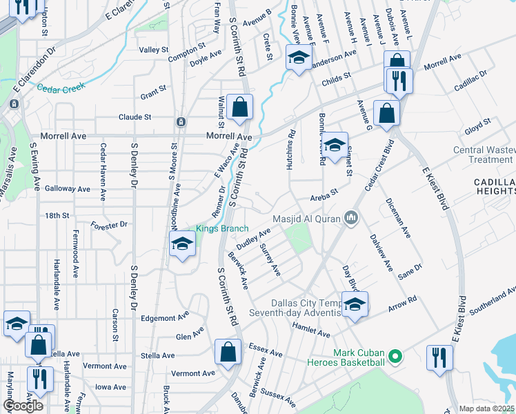 map of restaurants, bars, coffee shops, grocery stores, and more near 1915 High Hill Boulevard in Dallas