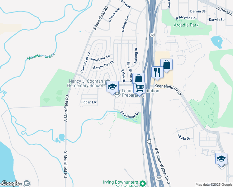 map of restaurants, bars, coffee shops, grocery stores, and more near 5923 Keeneland Parkway in Dallas