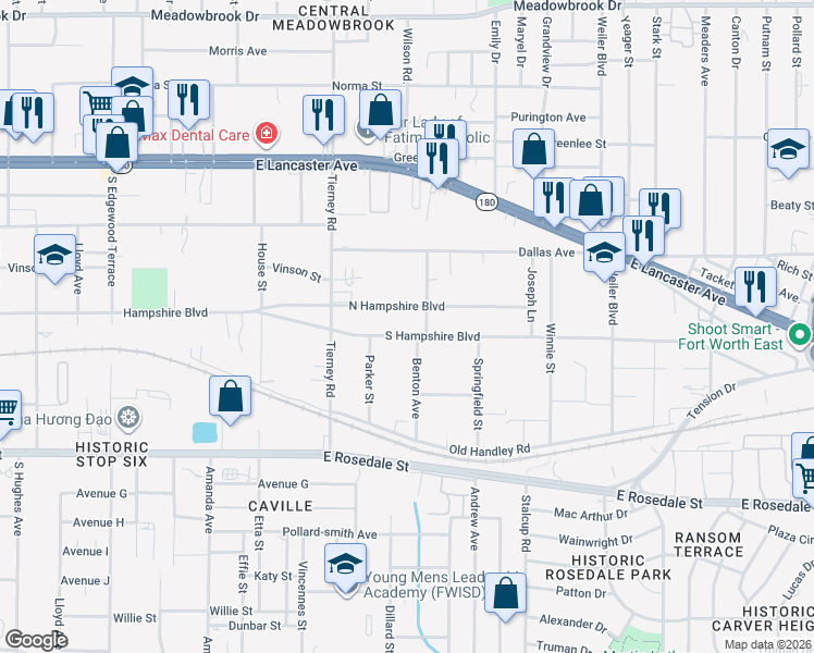 map of restaurants, bars, coffee shops, grocery stores, and more near 5230 North Hampshire Boulevard in Fort Worth