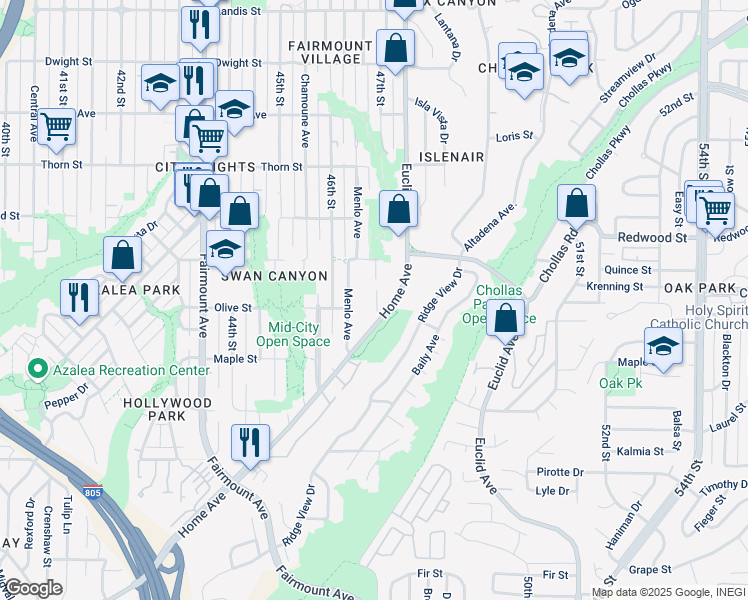map of restaurants, bars, coffee shops, grocery stores, and more near 4712 Home Avenue in San Diego