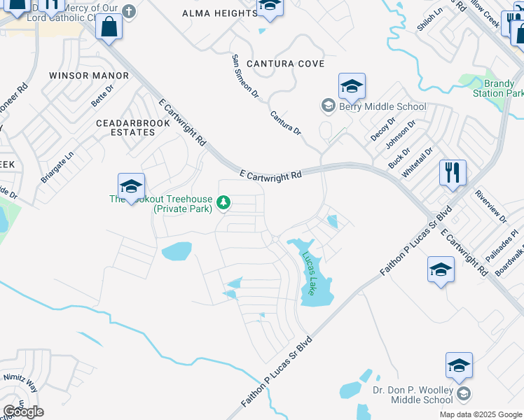 map of restaurants, bars, coffee shops, grocery stores, and more near 2264 East Cartwright Road in Mesquite