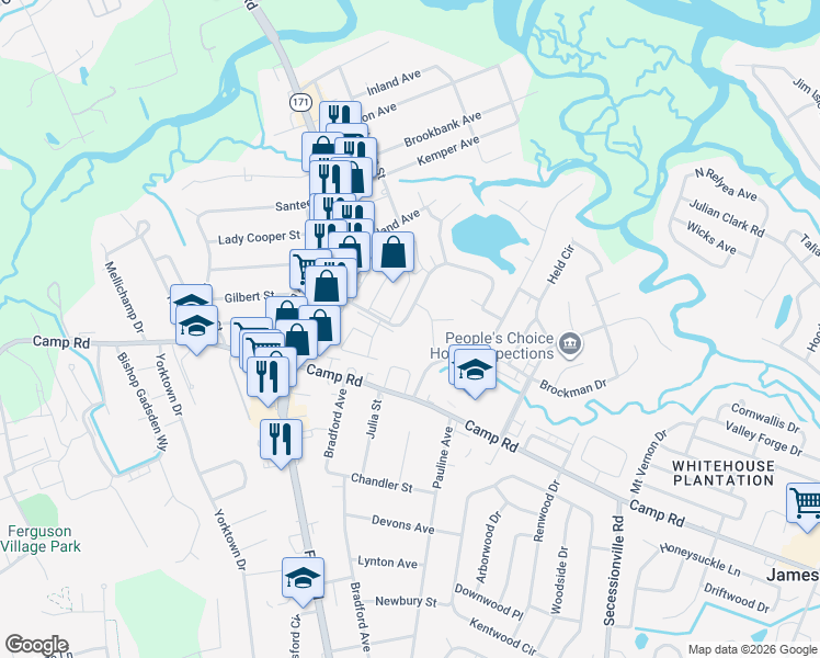 map of restaurants, bars, coffee shops, grocery stores, and more near 30A Rivers Point Row in Charleston