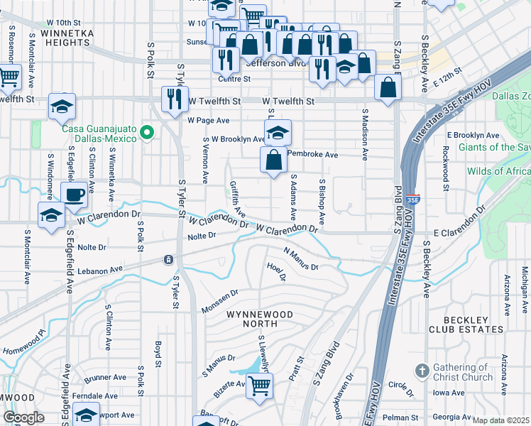 map of restaurants, bars, coffee shops, grocery stores, and more near 606 Brooks Avenue in Dallas