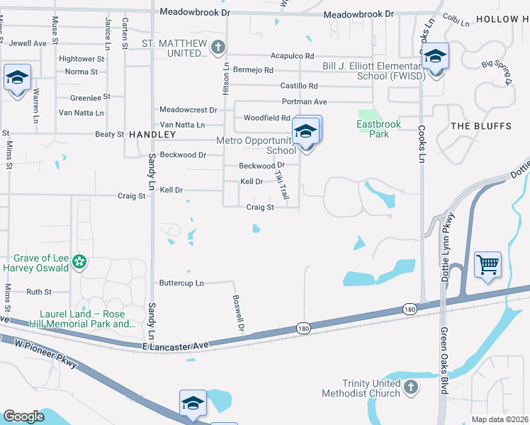map of restaurants, bars, coffee shops, grocery stores, and more near 2995 Jason Court in Fort Worth