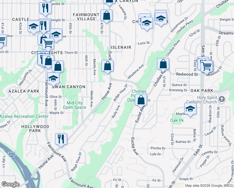 map of restaurants, bars, coffee shops, grocery stores, and more near 4765 Home Avenue in San Diego