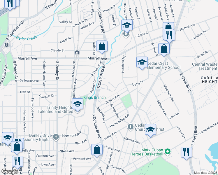 map of restaurants, bars, coffee shops, grocery stores, and more near 1915 High Hill Boulevard in Dallas