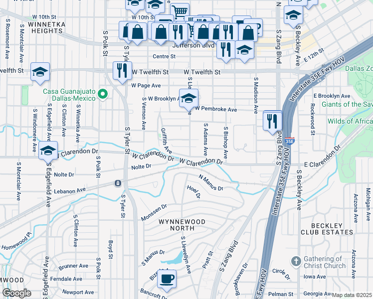 map of restaurants, bars, coffee shops, grocery stores, and more near 606 Brooks Avenue in Dallas