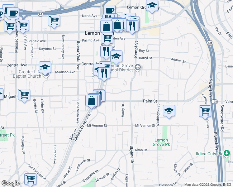 map of restaurants, bars, coffee shops, grocery stores, and more near 7866 Deborah Place in Lemon Grove