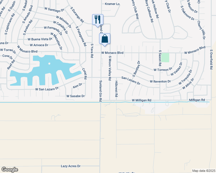 map of restaurants, bars, coffee shops, grocery stores, and more near 15861 South Sunland Gin Road in Arizona City