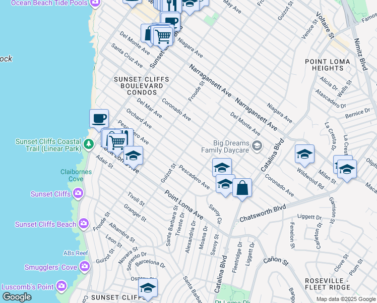 map of restaurants, bars, coffee shops, grocery stores, and more near 4484 Orchard Avenue in San Diego