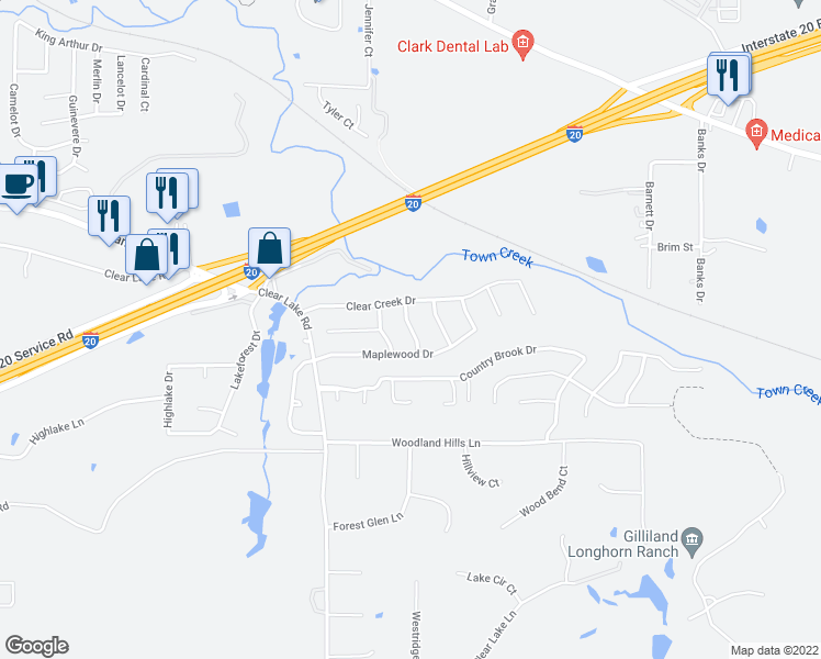 map of restaurants, bars, coffee shops, grocery stores, and more near 2209 Springwood Lane in Weatherford