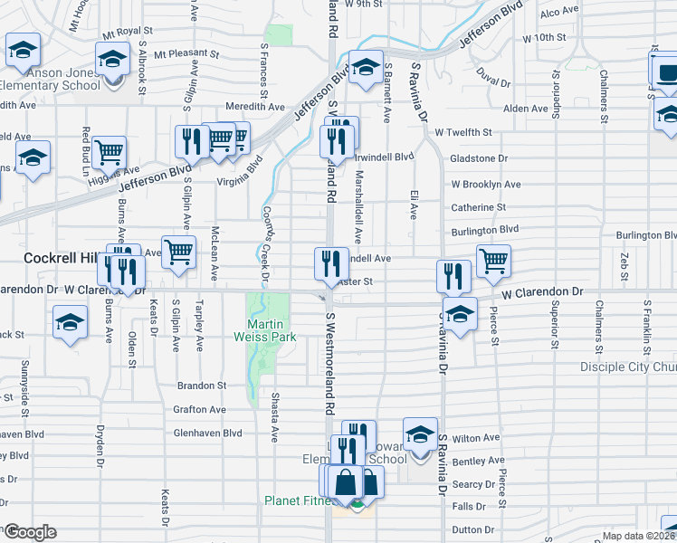 map of restaurants, bars, coffee shops, grocery stores, and more near 3223 Aster Street in Dallas