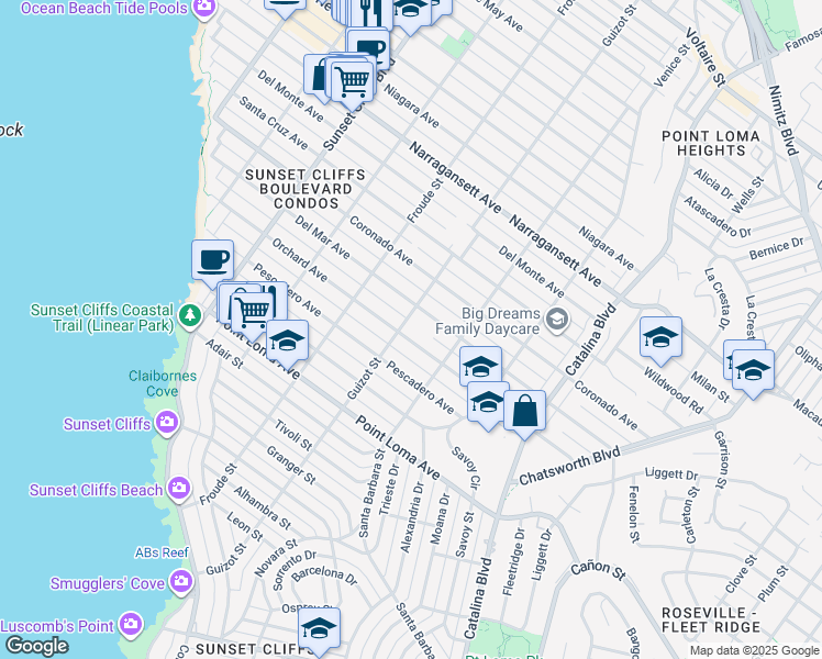 map of restaurants, bars, coffee shops, grocery stores, and more near 4484 Orchard Avenue in San Diego