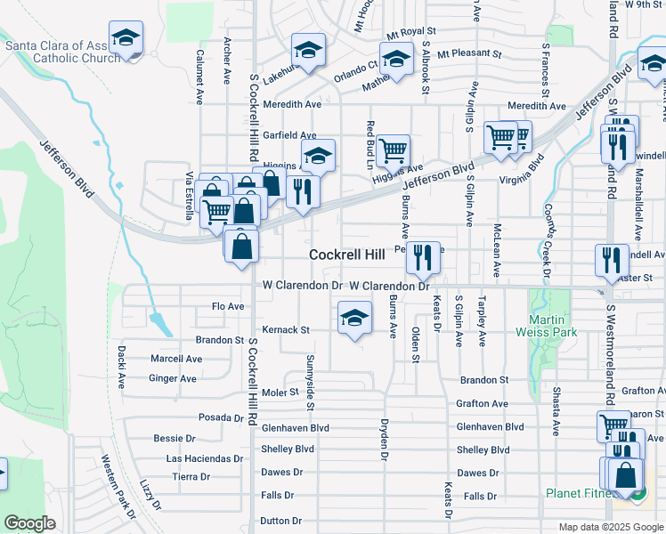 map of restaurants, bars, coffee shops, grocery stores, and more near 1000 Sunnyside Street in Dallas