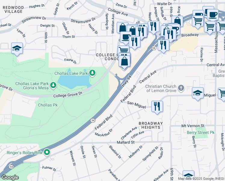 map of restaurants, bars, coffee shops, grocery stores, and more near in San Diego