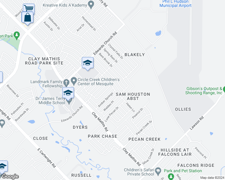 map of restaurants, bars, coffee shops, grocery stores, and more near 2001 Amber Springs in Mesquite