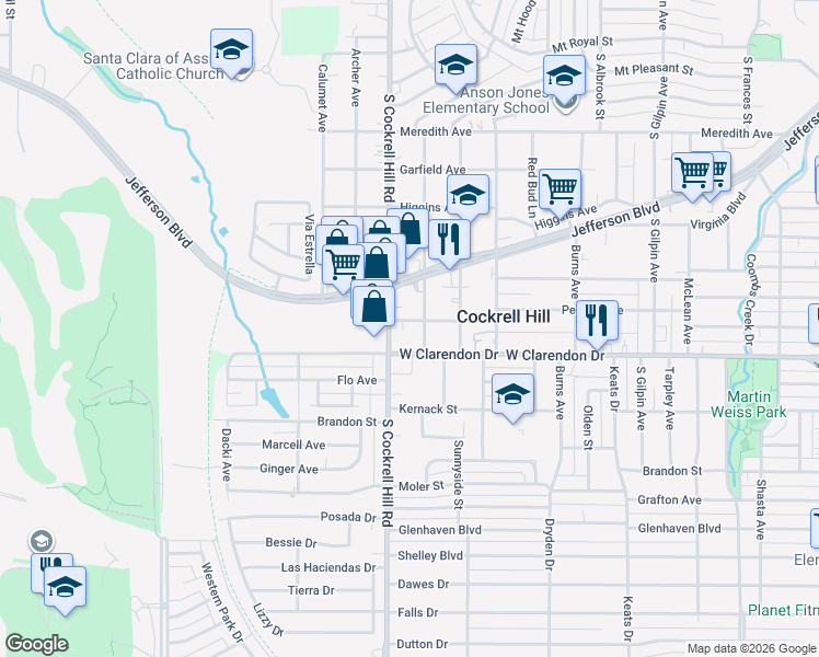 map of restaurants, bars, coffee shops, grocery stores, and more near 1002 South Cockrell Hill Road in Dallas