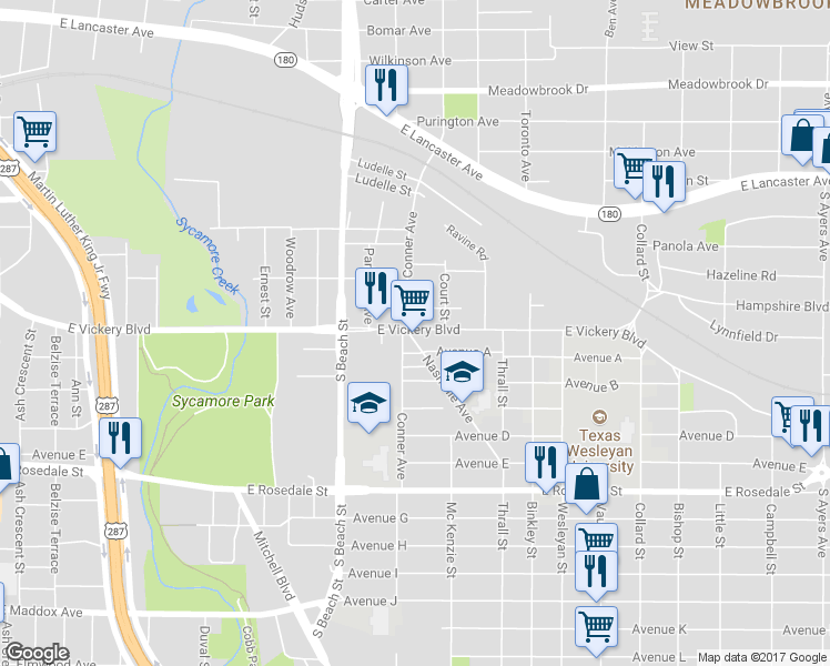 map of restaurants, bars, coffee shops, grocery stores, and more near 801 Nashville Avenue in Fort Worth