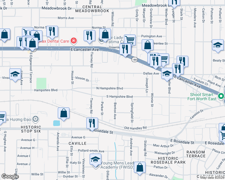map of restaurants, bars, coffee shops, grocery stores, and more near 5230 North Hampshire Boulevard in Fort Worth