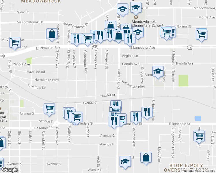 map of restaurants, bars, coffee shops, grocery stores, and more near 811 South Sargent Street in Fort Worth
