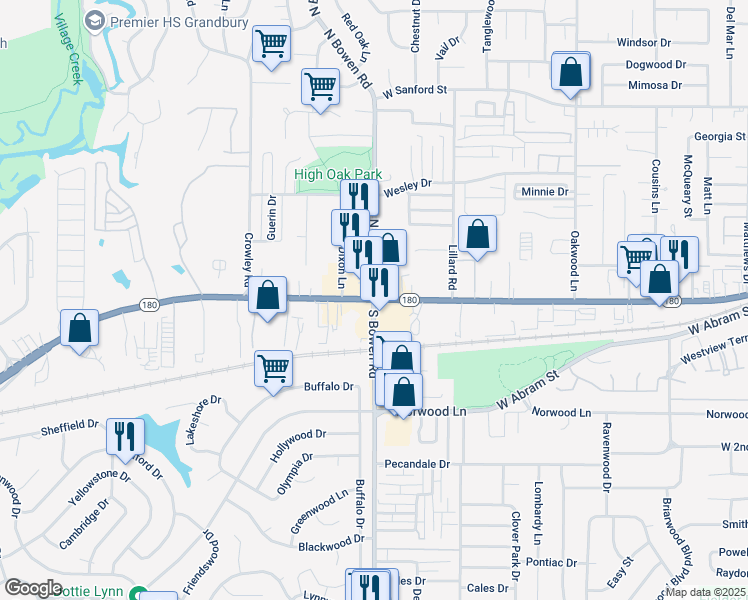 map of restaurants, bars, coffee shops, grocery stores, and more near W Division St & N Bowen Rd in Arlington