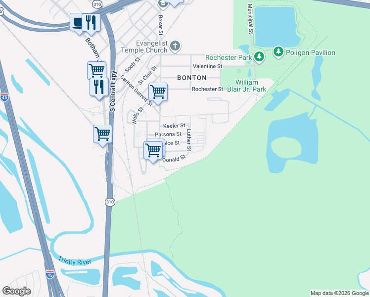 map of restaurants, bars, coffee shops, grocery stores, and more near 2720 Choice Street in Dallas