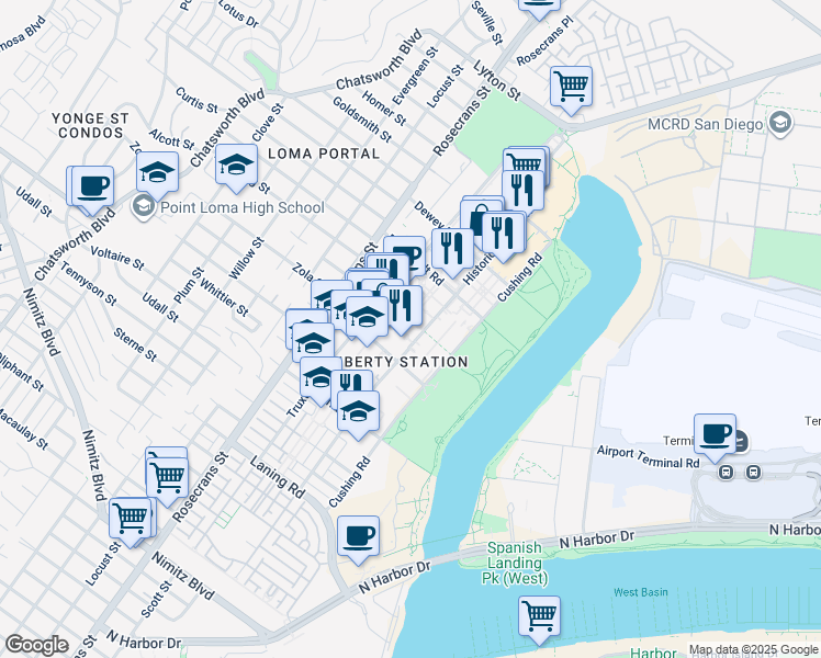map of restaurants, bars, coffee shops, grocery stores, and more near 2448 Historic Decatur Road in San Diego
