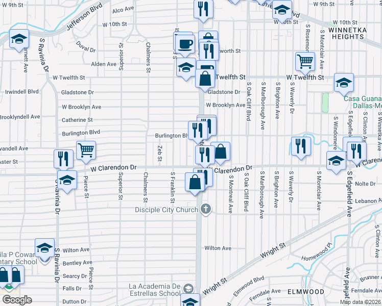 map of restaurants, bars, coffee shops, grocery stores, and more near 934 Epenard Street in Dallas