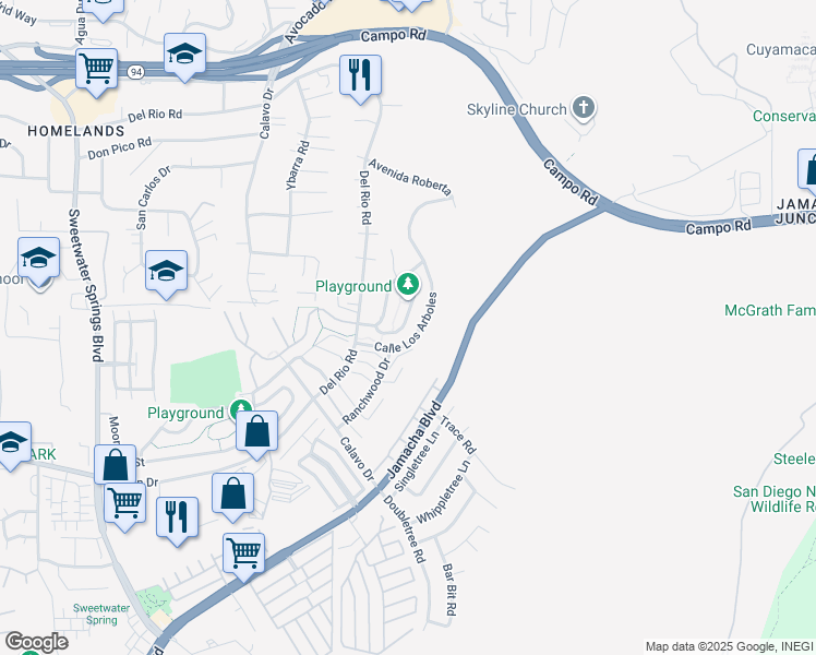 map of restaurants, bars, coffee shops, grocery stores, and more near 3161 Chelsea Park Circle in Spring Valley