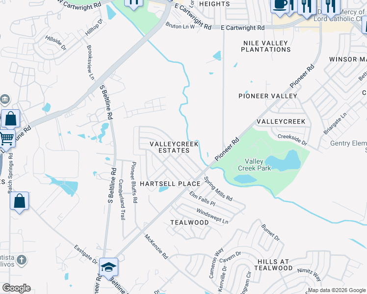 map of restaurants, bars, coffee shops, grocery stores, and more near 2209 Spring Mills Road in Mesquite