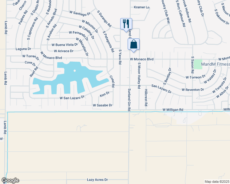 map of restaurants, bars, coffee shops, grocery stores, and more near 15873 Coral Road in Arizona City