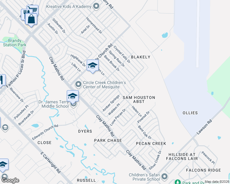 map of restaurants, bars, coffee shops, grocery stores, and more near 2001 Amber Springs in Mesquite
