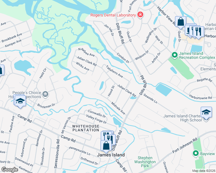 map of restaurants, bars, coffee shops, grocery stores, and more near 936 Misty Lake Drive in Charleston
