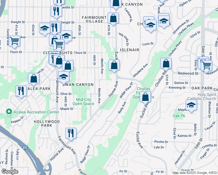 map of restaurants, bars, coffee shops, grocery stores, and more near 2877 47th Street in San Diego